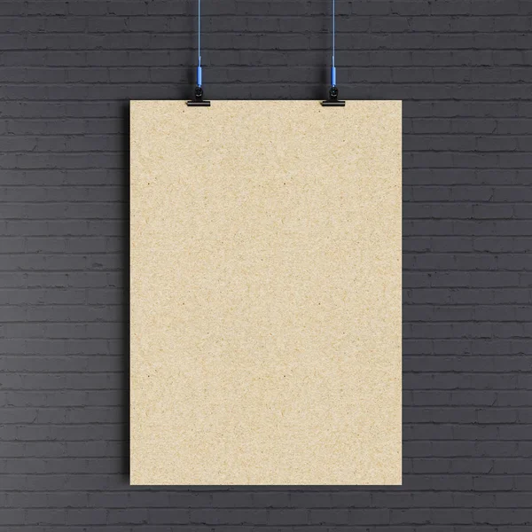 Papper tom affisch mall hängande över väggen. 3D illustration — Stockfoto