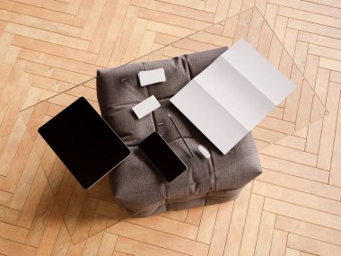 Bir cam tabloda kimlik marka için şablon. 3D çizim