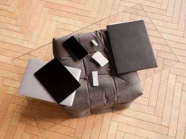 Bir cam tabloda kimlik marka için şablon. 3D çizim