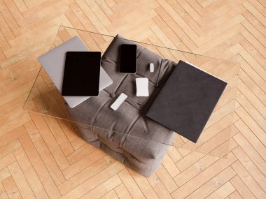 Bir cam tabloda kimlik marka için şablon. 3D çizim