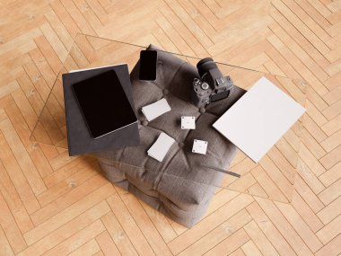 Bir cam tabloda kimlik marka için şablon. 3D çizim