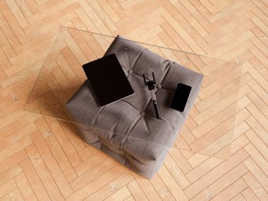 Bir cam tabloda kimlik marka için şablon. 3D çizim