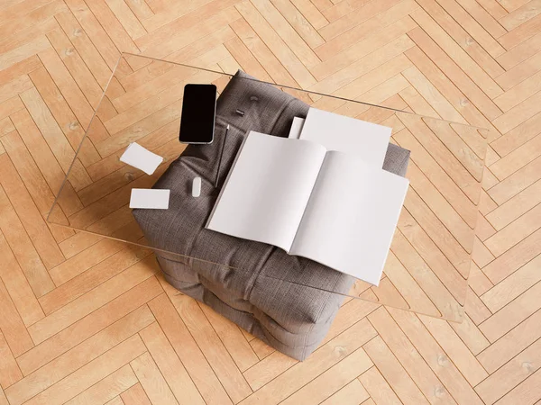 Bir cam tabloda kimlik marka için şablon. 3D çizim