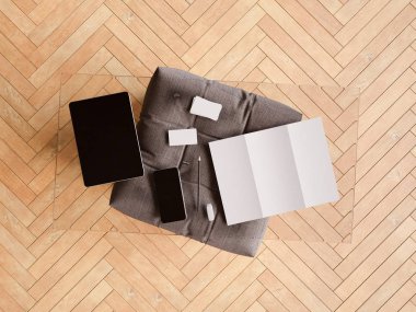 Bir cam tabloda kimlik marka için şablon. 3D çizim