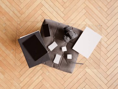 Bir cam tabloda kimlik marka için şablon. 3D çizim