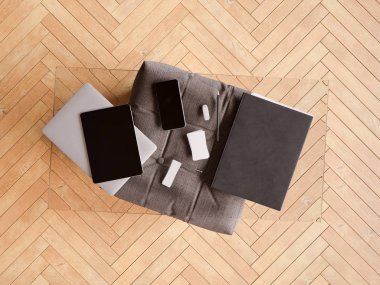 Bir cam tabloda kimlik marka için şablon. 3D çizim