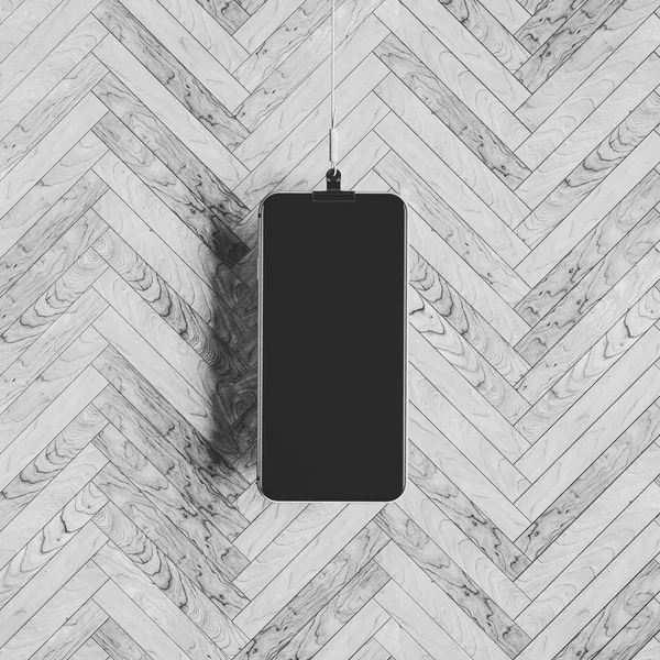 Phone hanging over wall. 3D illustration