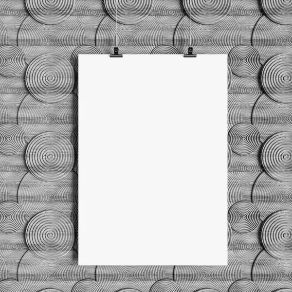 Black and white paper blank poster template hanging over wall. 3D illustration — Stock Photo, Image