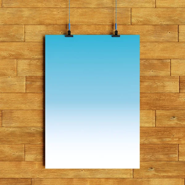 Paper blank poster template hanging over wall. 3D illustration