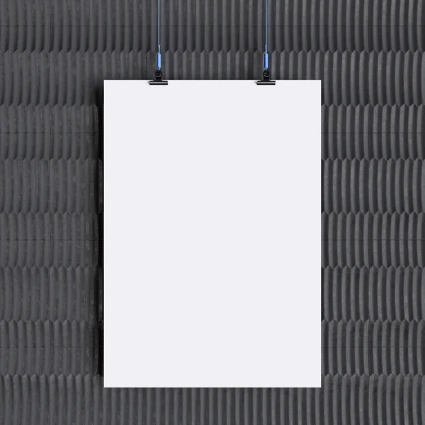 Χαρτί πρότυπο κενό αφίσα κρέμεται πάνω από τον τοίχο. 3D απεικόνιση — Φωτογραφία Αρχείου