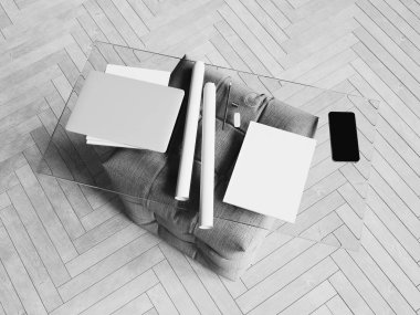 Kimlik marka için şablon. Siyah ve beyaz. 3D çizim