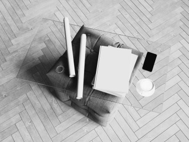 Kimlik marka için şablon. Siyah ve beyaz. 3D çizim