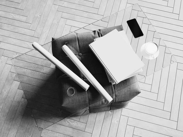 Kimlik marka için şablon. Siyah ve beyaz. 3D çizim