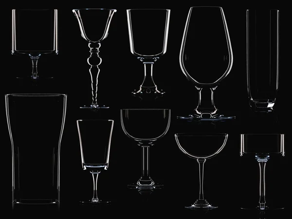 Stora glas samling isolerade. 3D illustration — Stockfoto