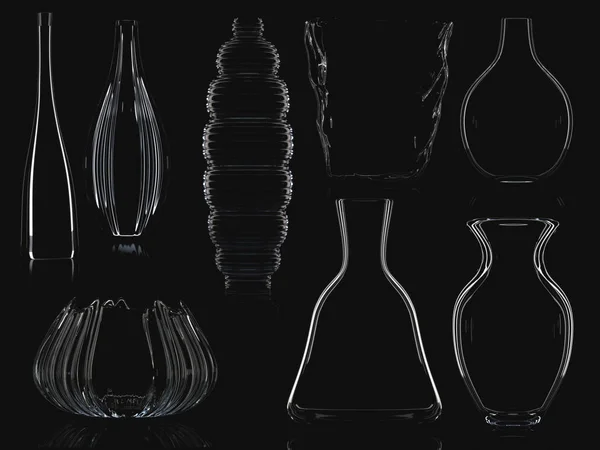 ガラス花瓶コレクションが分離されました。3 d イラストレーション — ストック写真