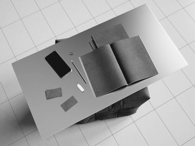 İleti örneği mockup sahne siyah beyaz marka. 3D çizim