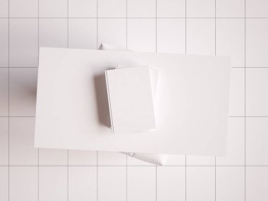 Beyaz marka Kırtasiye mockup sahne. 3D çizim