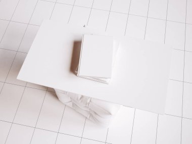 Beyaz marka Kırtasiye mockup sahne. 3D çizim