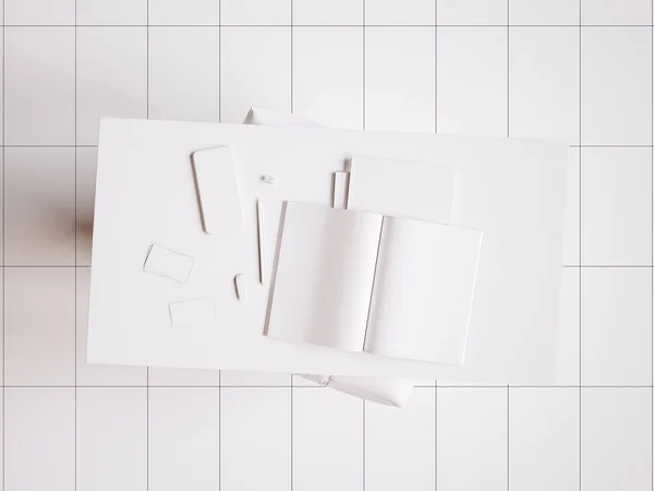 White branding stationery mockup scene. 3D illustration