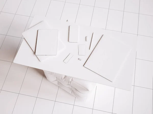 White branding stationery mockup scene. 3D illustration