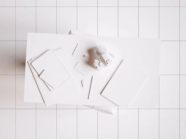 White branding stationery mockup scene. 3D illustration