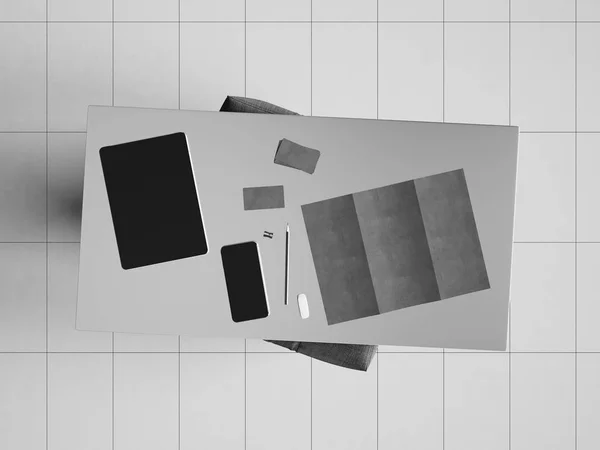 Branding stationery mockup scene Black and white. 3D illustration — Stock Photo, Image