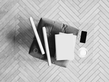 Kimlik marka için şablon. Siyah ve beyaz. 3D çizim