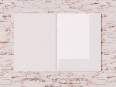 Marka kimliğini sahte bir ahşap arka plan üzerinde kurmak. 3D çizim