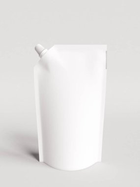 Beyaz boş Gıda folyo veya çanta ambalaj kapak ile iç. Plastik paketi şablonu. 3D çizim