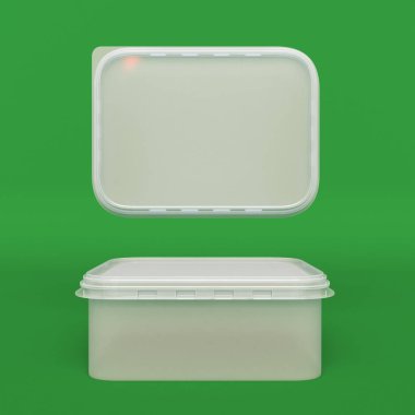 Plastik konteyner ürünler için hromakey üzerinde izole ambalaj. 3D çizim