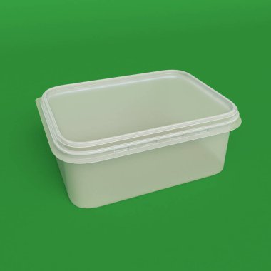 Plastik konteyner ürünler için hromakey üzerinde izole ambalaj. 3D çizim