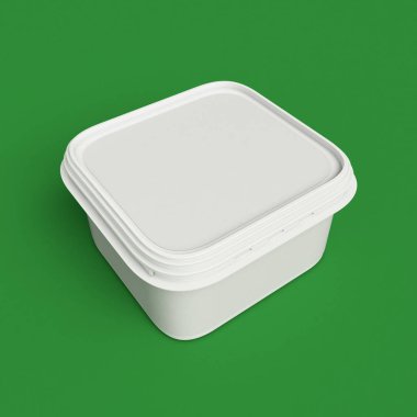 Plastik konteyner ürünler için hromakey üzerinde izole ambalaj. 3D çizim
