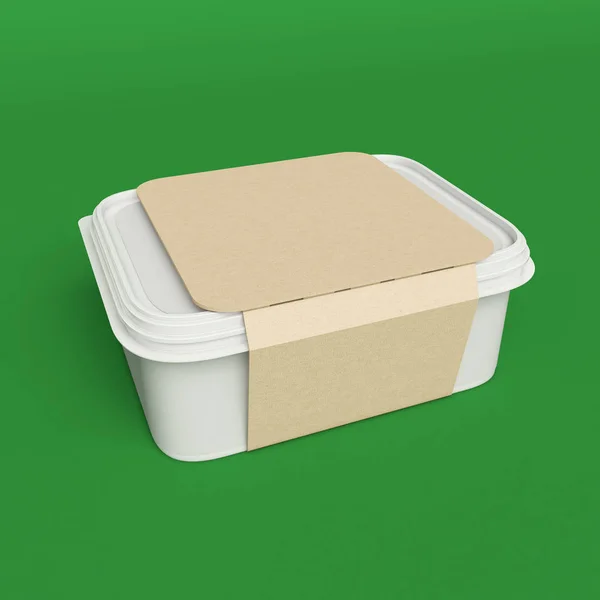 Пластиковая упаковка контейнера для пищевых продуктов, изолированных на хромаки. 3D иллюстрация — стоковое фото