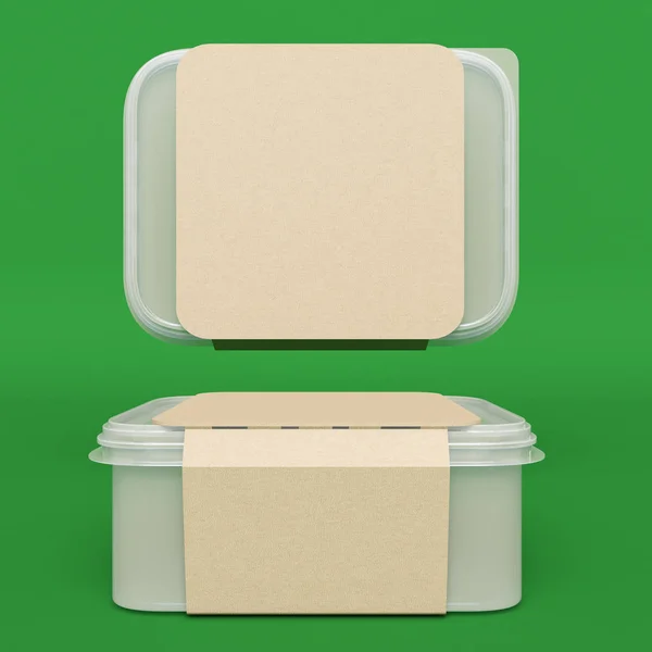 Hromakey に分離された食品のプラスチック容器包装。3 d イラストレーション — ストック写真