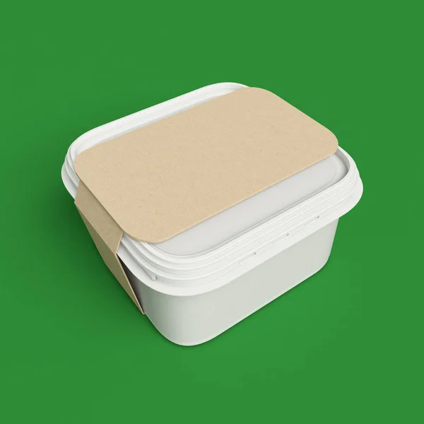 Пластиковая упаковка контейнера для пищевых продуктов, изолированных на хромаки. 3D иллюстрация — стоковое фото