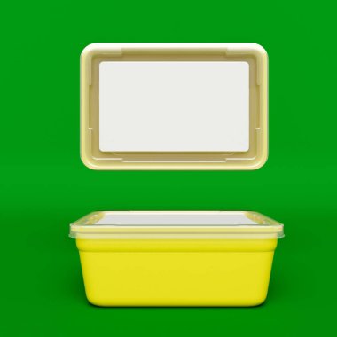Plastik konteyner ürünler için hromakey üzerinde izole ambalaj. 3D çizim