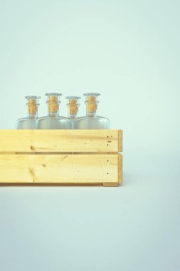 Eski ahşap kutu şişe boş. 3D çizim