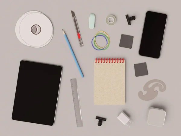 Corporate Identity. Branding Mock Up. Office supplies, Gadgets. 3D illustration — Stock Photo, Image