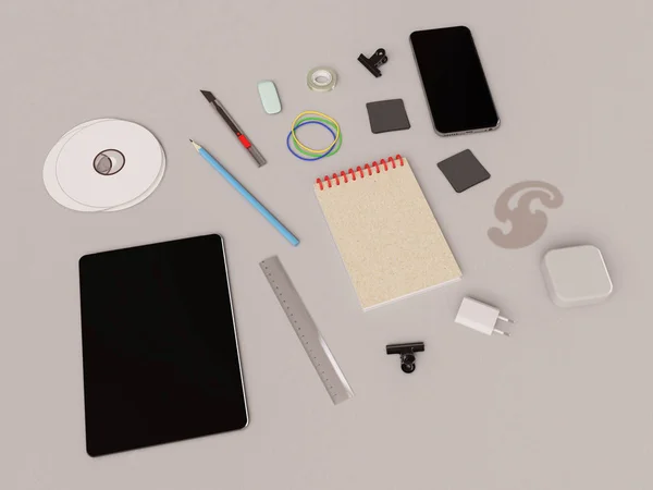 Identidade Corporativa. Branding Mock Up. Material de escritório, Gadgets. Ilustração 3D — Fotografia de Stock