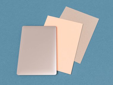 Kurumsal kimlik. Kadar sahte marka. Ofis, banka donatımı, becerikli alet. 3D çizim