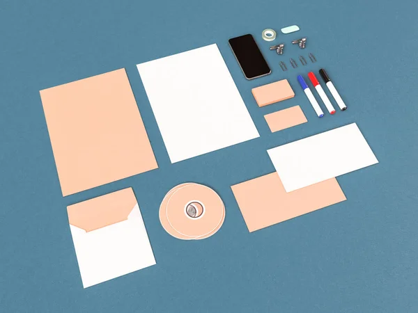 Corporate Identity. Branding Mock Up. Office supplies, Gadgets. 3D illustration