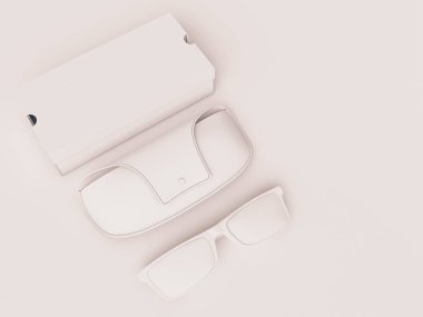 Beyaz kurumsal kimlik. Kadar sahte marka. Ofis, banka donatımı, becerikli alet. 3D çizim