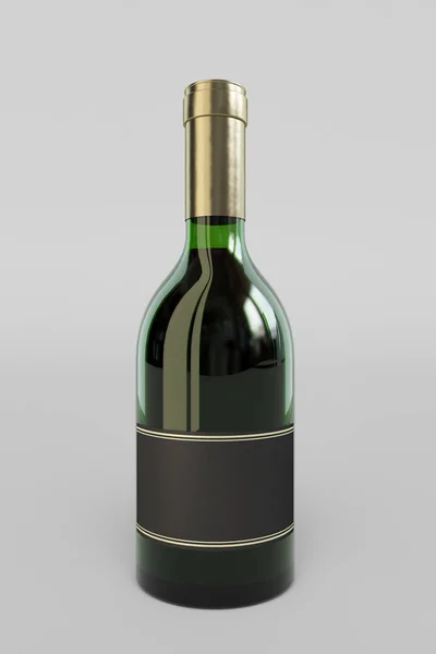 Uma garrafa de vinho tinto. Ilustração 3D — Fotografia de Stock