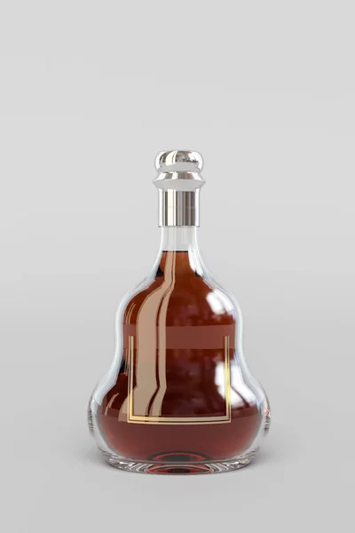 Μπουκάλι χρυσή καφέ ουίσκι. 3D απεικόνιση — Φωτογραφία Αρχείου