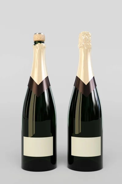 Uma garrafa de champanhe. Ilustração 3D — Fotografia de Stock