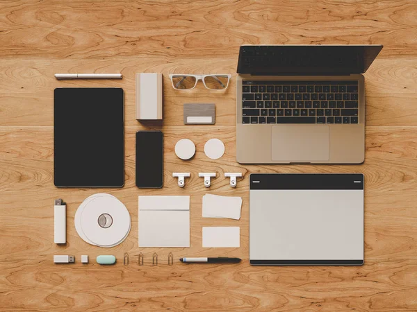 Branding Mock Up. Office supplies, Gadgets. 3D illustration — Stock Photo, Image