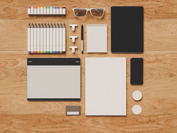 Branding Mock Up. Office supplies, Gadgets. 3D illustration — Stock Photo, Image