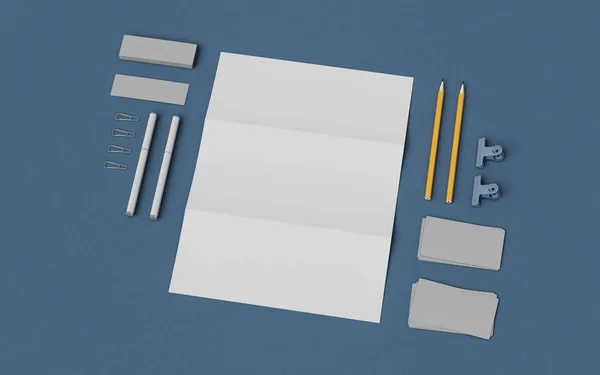 Briefpapier & Branding Mockup. Kantoorartikelen, Gadgets. 3D illustratie — Stockfoto