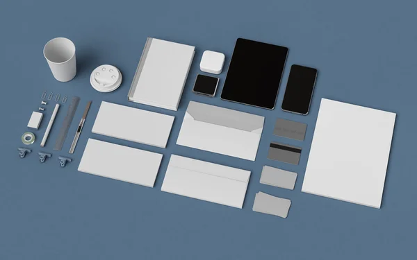 Šablony elektronické pošty & značky náčrtu. Kancelářské potřeby, miniaplikace. 3D obrázek — Stock fotografie