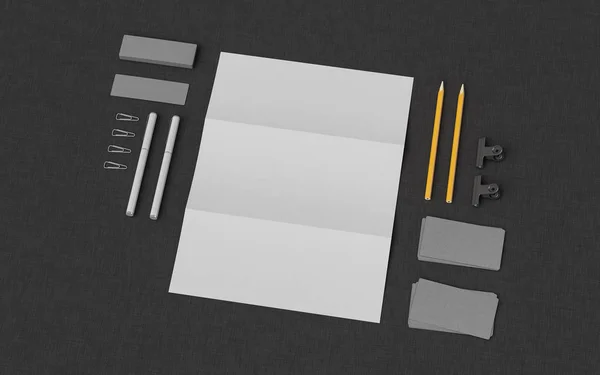 Briefpapier & Branding Mockup. Kantoorartikelen, Gadgets. 3D illustratie — Stockfoto